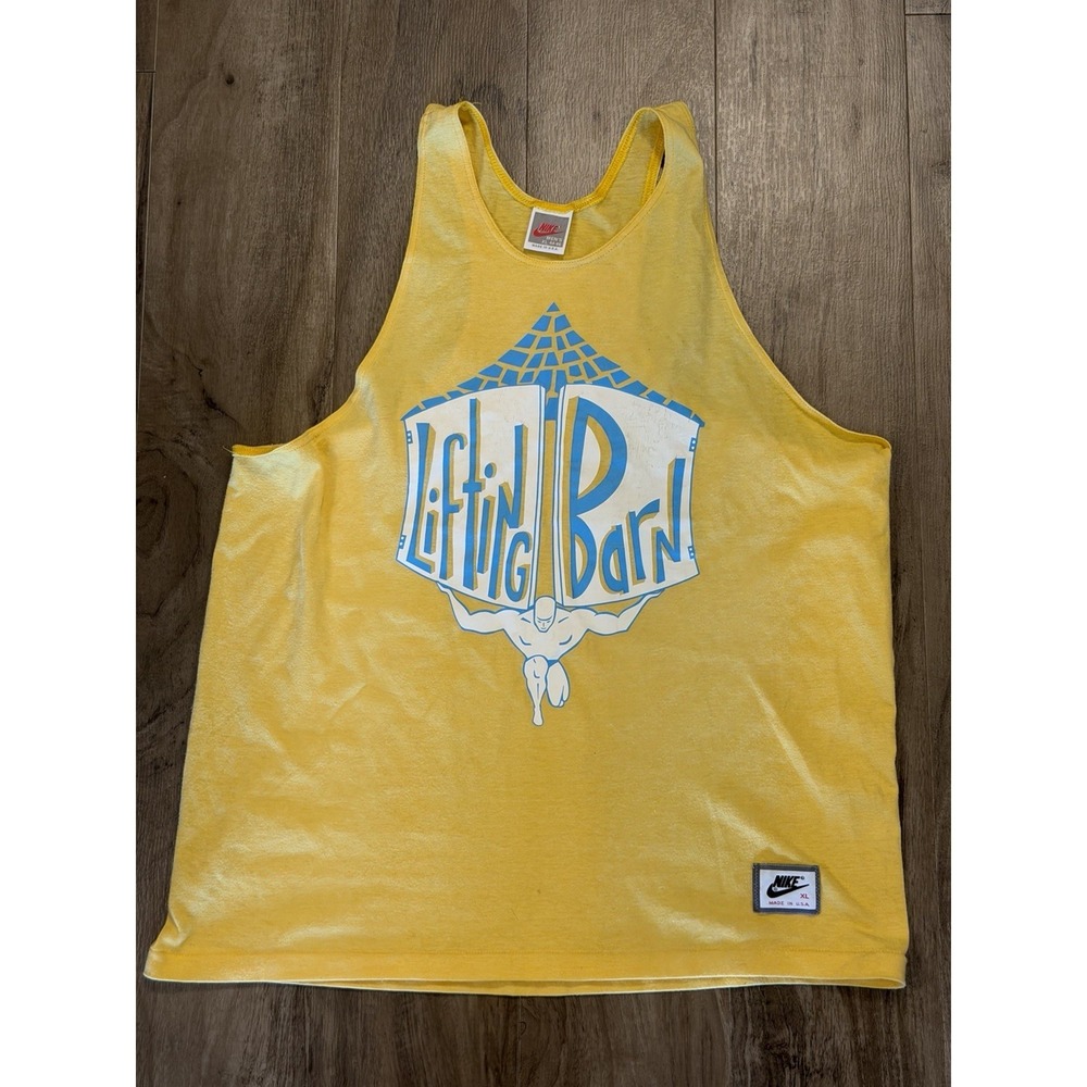 Vintage Nike Tank Top Mens Extra Large Racerback Muscle Gym Lifting Yellow USA